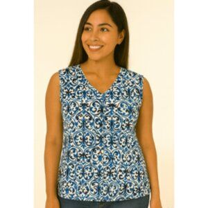 Dana Buchman Blue and White Tie Front Blouse